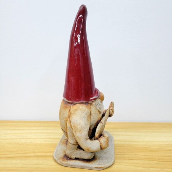 Vintage Gnome Playing a Guitar Pottery  Sculpture Figurine - Signed by Artist - Picture 6 of 15